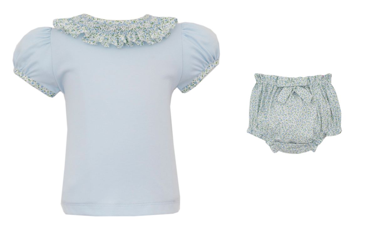 Blue Floral Smk. Collar Bloomer Set
