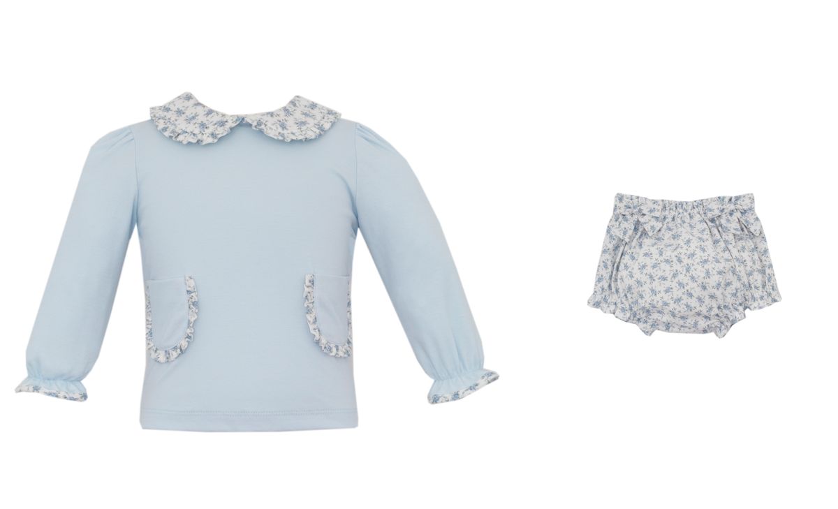 Blue Knit Floral Bloomer Set