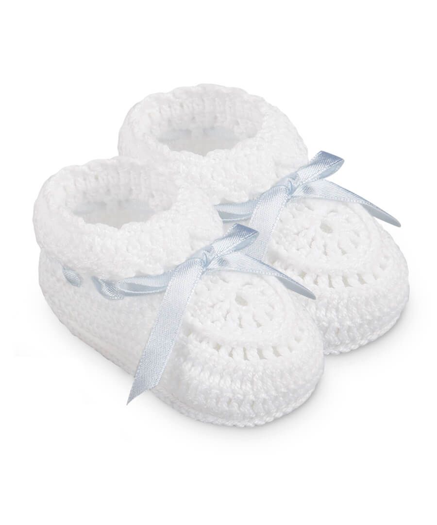 crochet booties blue ribbon-nb