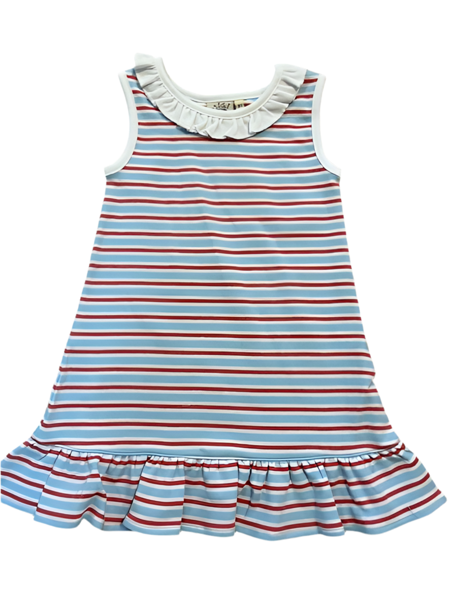 Blue/Salmon Stripe Dress