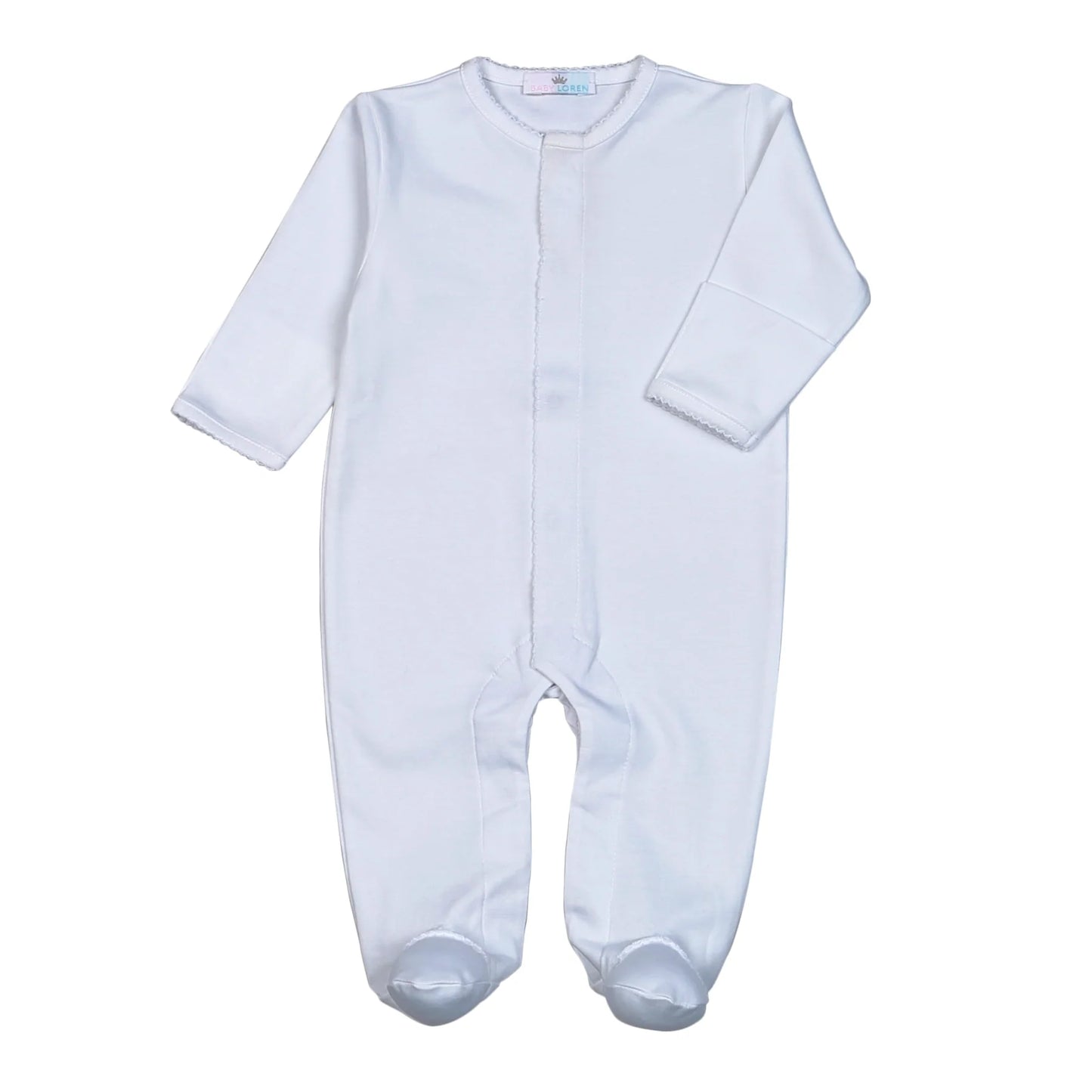 White Snap Footie White Picot Trim