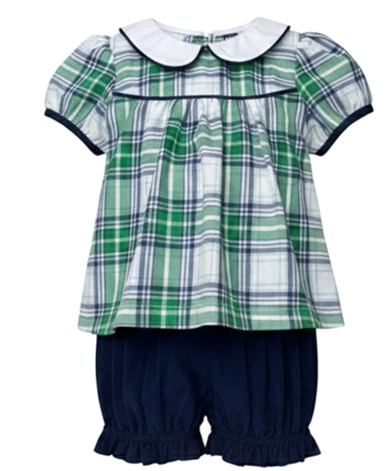 Navy/Green Plaid Bloomer Set