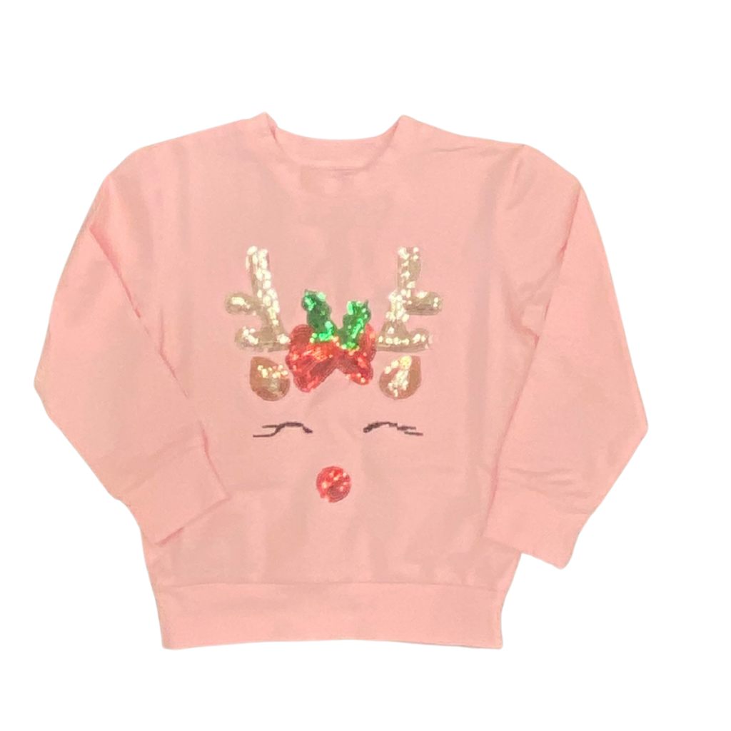 Pink Sequin Reindeer Top