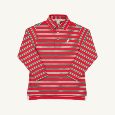 Red w/Green Stripe LS Polo