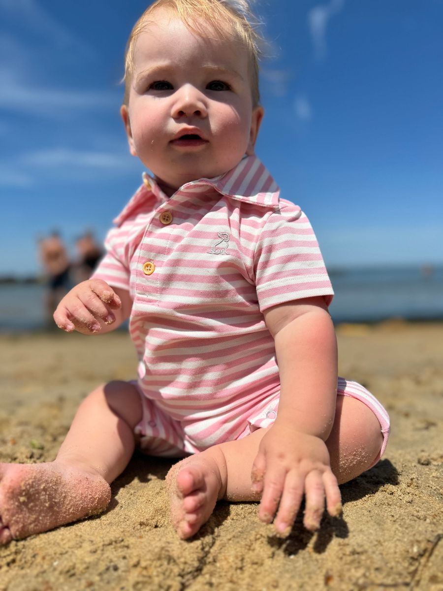 Pink Stripe Polo Romper