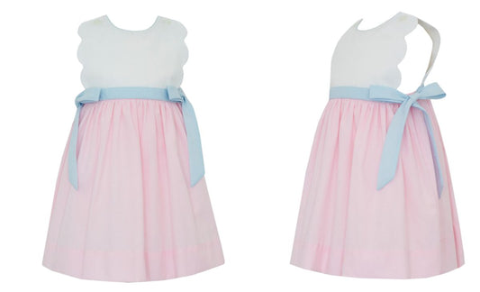 Pink Check Dress w/Blue Side Bows