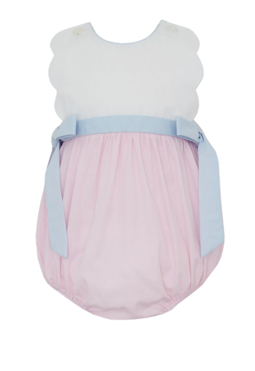 Pink Check Bubble w/Blue Side Bows