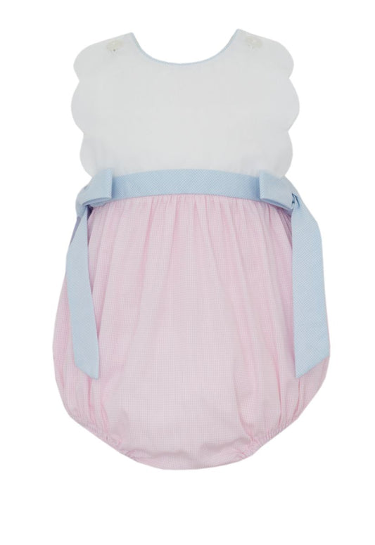 Pink Check Bubble w/Blue Side Bows