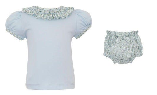 Blue Floral Smk. Collar Bloomer Set