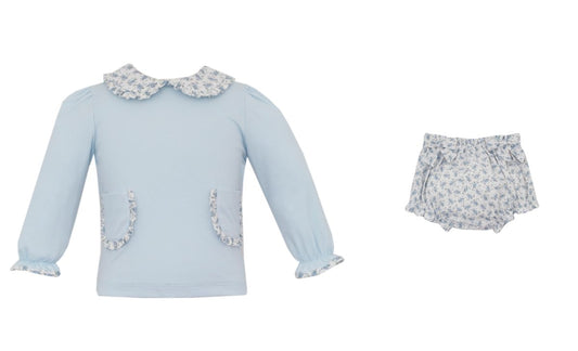 Blue Knit Floral Bloomer Set