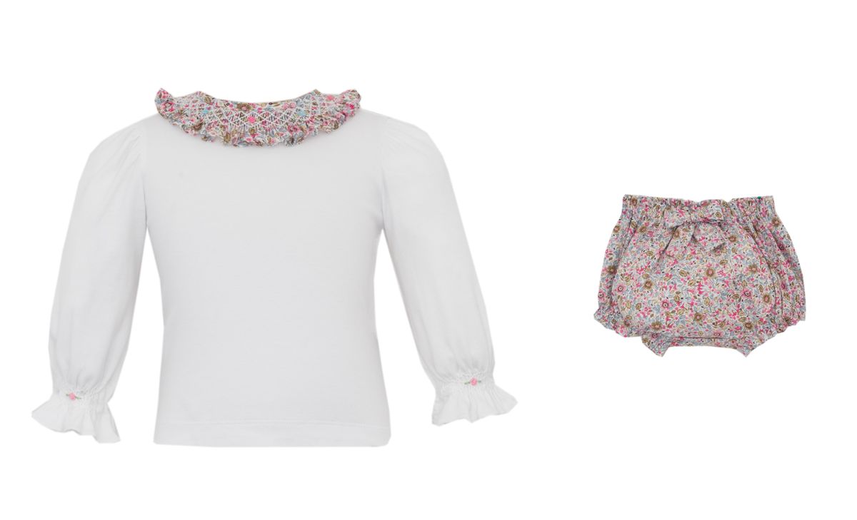 Pink Floral Smk. Collar Bloomer Set