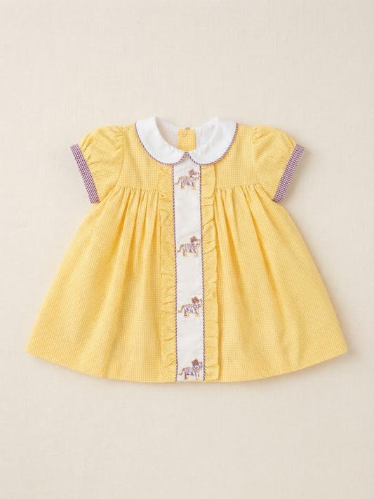 Yellow Gingham Tiger Emb. Dress