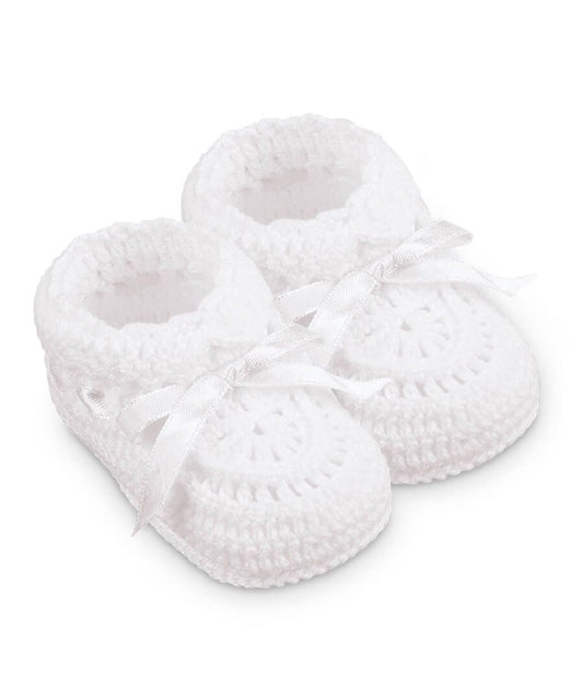 crochet booties white ribbon-nb