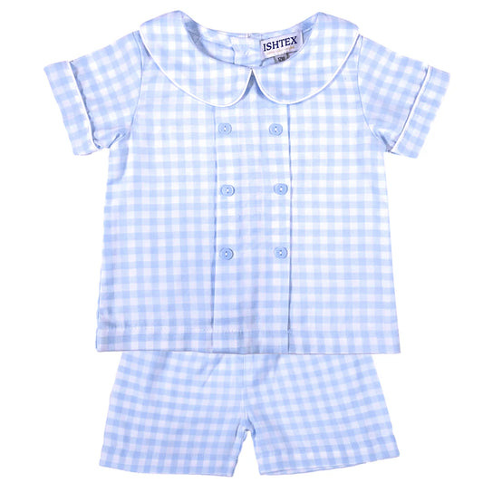 Blue Gingham Shorts Set