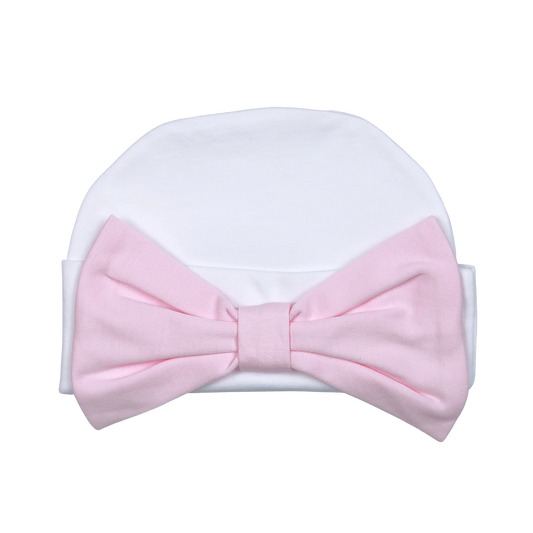 Pink Bow White Beanie