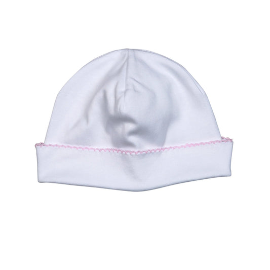 White Beanie Pink Trim NB