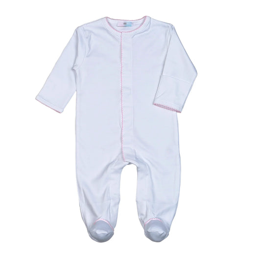 White Snap Footie Pink Picot Trim