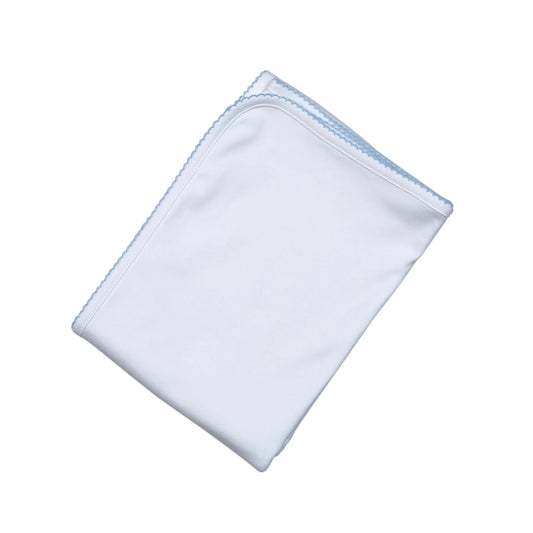White Receiving Blanket Blue Trim