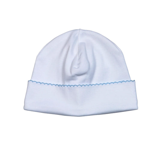 White Beanie Blue Trim NB