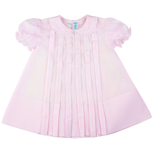 Pink Lace Inlay Pleated Dress (83216)