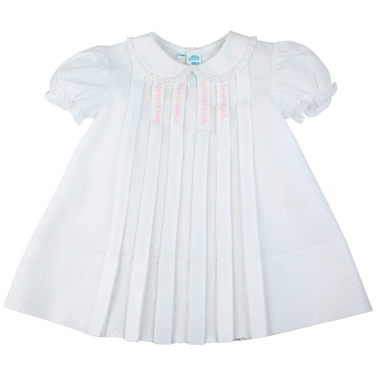White Lace Inlay Pleated Dress (8621)