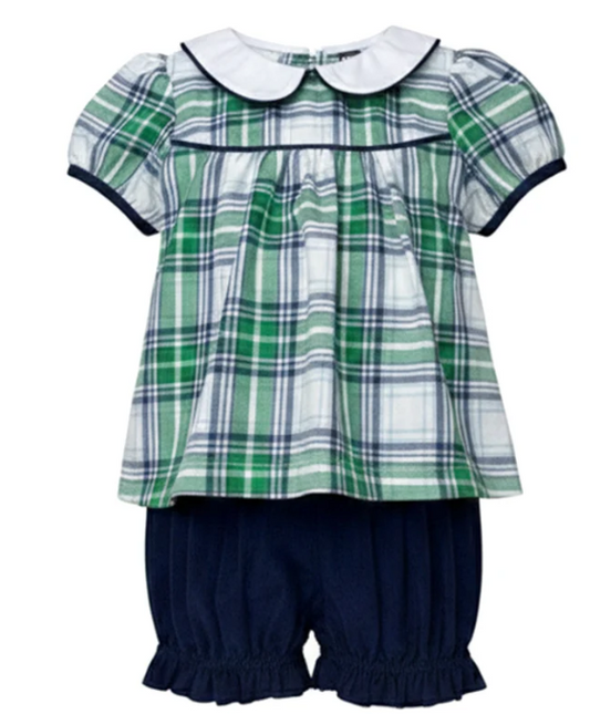 Navy/Green Plaid Bloomer Set