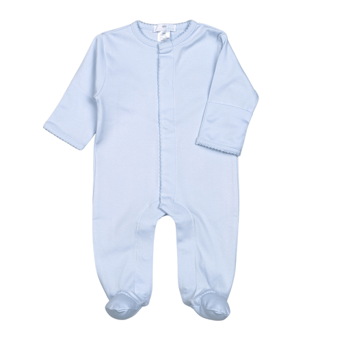 Blue Snap Footie W/ Blue Picot Trim