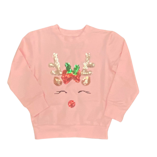 Pink Sequin Reindeer Top