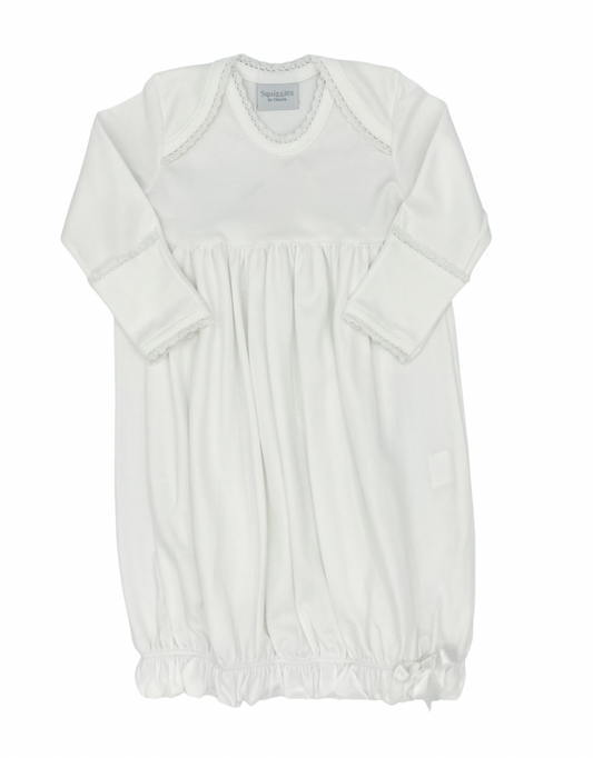 White lap shoulder gown