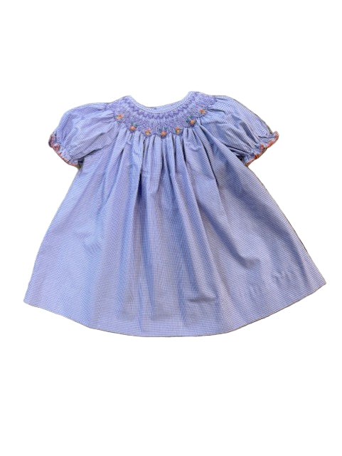 Purple Gingham Smock Floral Dress