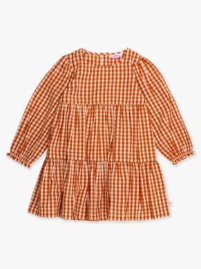 Rust Gingham Tiered Dress